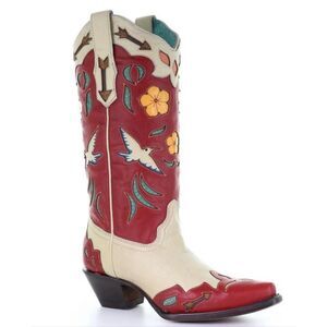 Corral Red Bird Cutout 100% Leather Multi Colored Western Cowboy Boots Women's